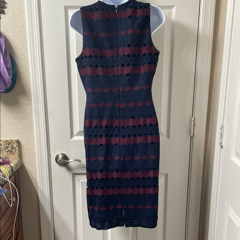 Calvin Klein Navy and Burgundy Sleeveless Dress - Picture 5 of 6